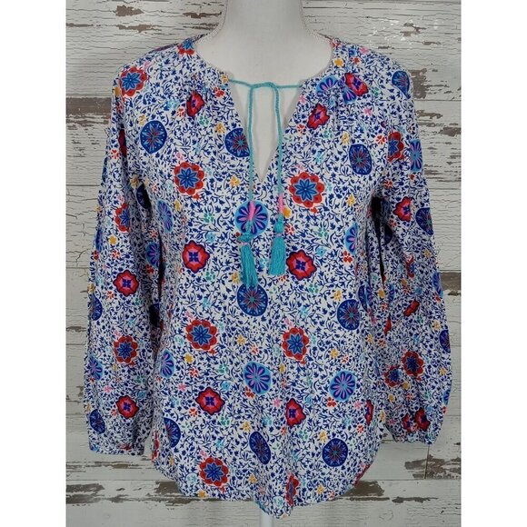 BODEN Gauzy Boho Peasant Blouse Blue/White Size 4 NWOT - Picture 1 of 5